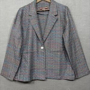 Vtg Tudor Court Rainbow Tweed Blazer Jacket Large Statement Colorful Whimsy